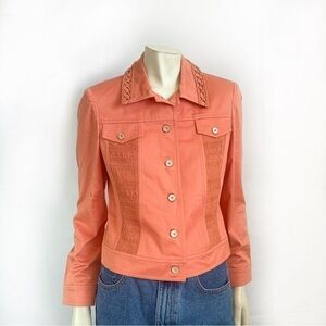 St. John Sport Jacket Cotton Panel Peach Knit S
